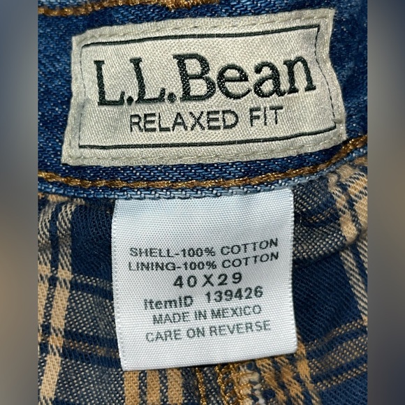 L.L. Bean plaid flannel lined Blue JEANS,  warm Denim Relaxed Fit, mens size 40 - Picture 3 of 16